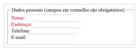 Exemplo de um formulário Web que utiliza apenas cor para indicar obrigatoriedade
