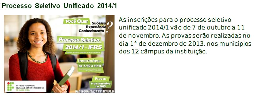 Banner do processo seletivo 2014/1