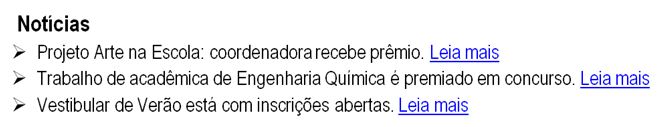 Lista de notícias elencadas onde o link para continuar lendo é apenas Leia Mais ao final de cada notícia