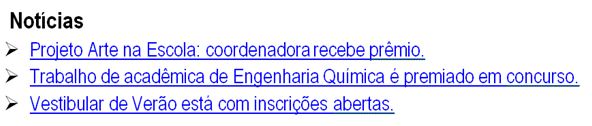 Lista de notícias elencadas onde o link para continuar lendo é o próprio título de cada notícia