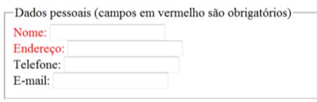 Formulário solicitando dados pessoais onde os campos obrigatórios aparecem com a cor vermelha