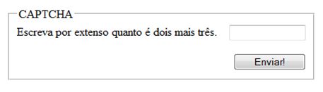 Caixa de edição com CAPTCHA perguntando ao usuário quanto é dois mais três