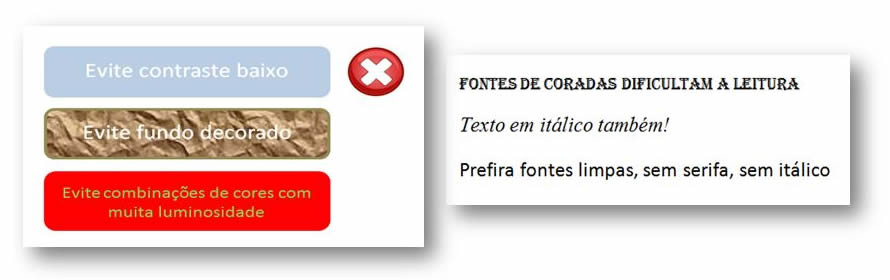 Exemplo de contraste ruim entre primeiro plano e plano de fundo e também de fontes que não devem ser utilizadas