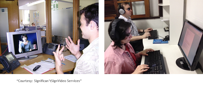 Deficiente auditivo e deficientes visuais utilizando o computador